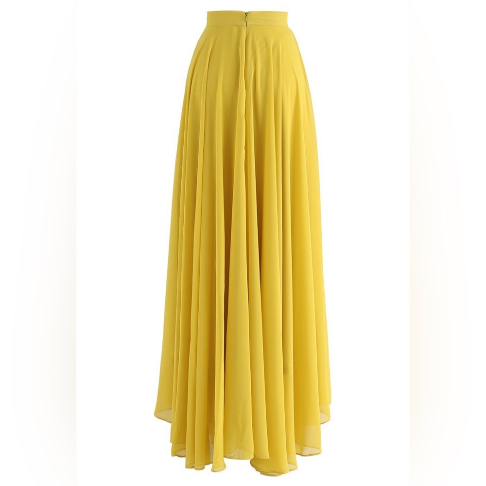 Chicwish Bright Yellow Pleated Fully Lined Maxi Skirt - Picture 4 of 11